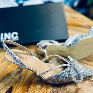 INC Formal Evening Shoe NIB sz 6 slingback silver glitter & rhinestones